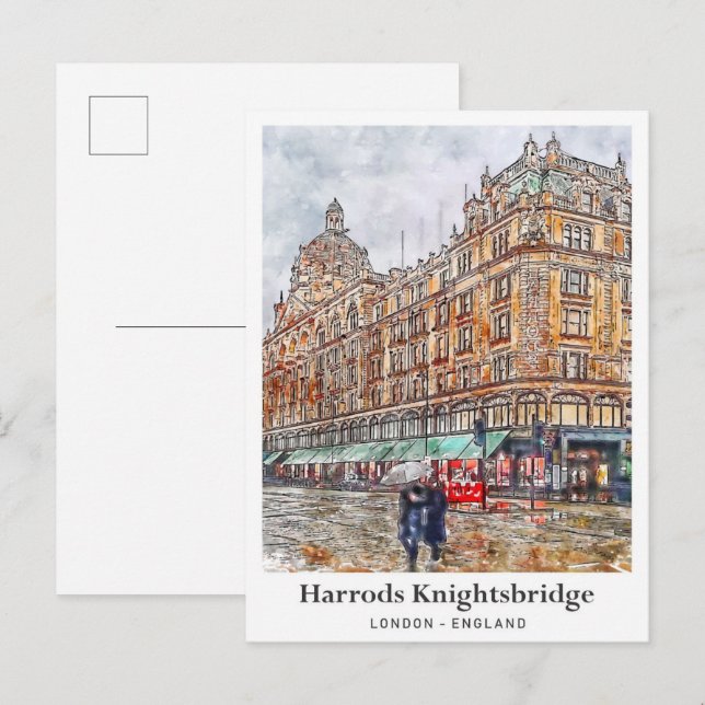 Harrods Knightsbridge London Travel Watercolor Postkarte (Vorne/Hinten)