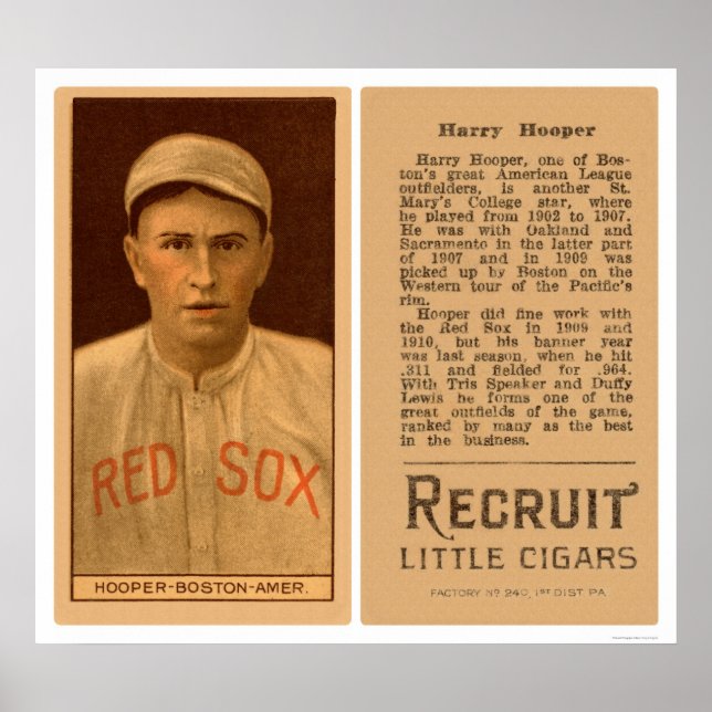 Harry Hooper Red Sox Baseball 1912 Poster (Vorne)