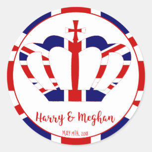 Harry & Meghan Crown   Königliche Hochzeitsfeier Runder Aufkleber