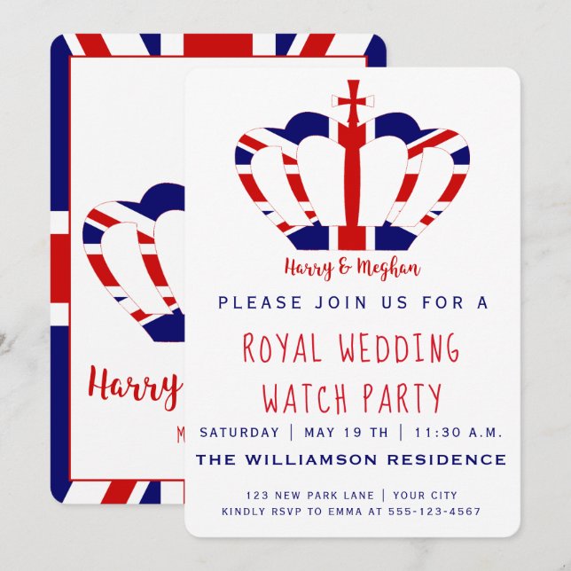 Harry & Meghan Crown | Royal Wedding Watch Party Einladung (Vorne/Hinten)