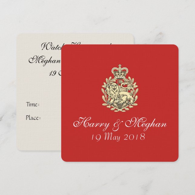 Harry Meghan Royal Mariage Red Invitation (Carré) (Devant / Derrière)