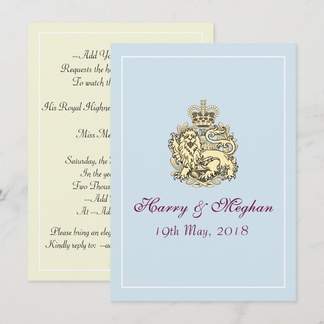 Harry Meghan Royal Wedding Posh Invitation (blau) Einladung (Vorne/Hinten)