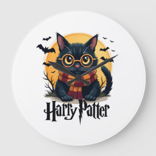 Harry Pawter Hexe schwarze Katze Halloween lustige Große Wanduhr
