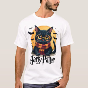 Harry Pawter Hexe schwarze Katze Halloween lustige T-Shirt
