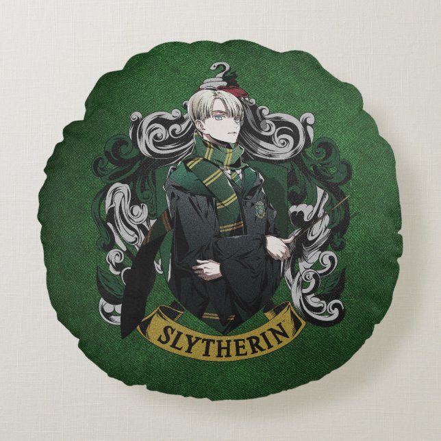 HARRY POTTER™ | Anime Draco Malfoy House Wappen Rundes Kissen (Vorderseite)