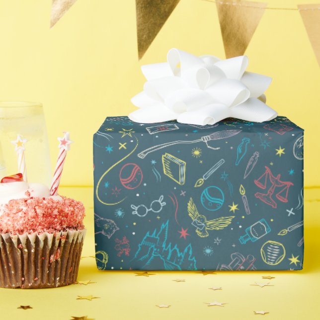 HARRY POTTER™ Artefakte Linienkunst Muster Geschenkpapier (Geburtstagsparty)