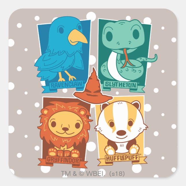 HARRY POTTER™ | CARTOON HOGWARTS™ HOUSTS™ QUADRATISCHER AUFKLEBER (Vorderseite)