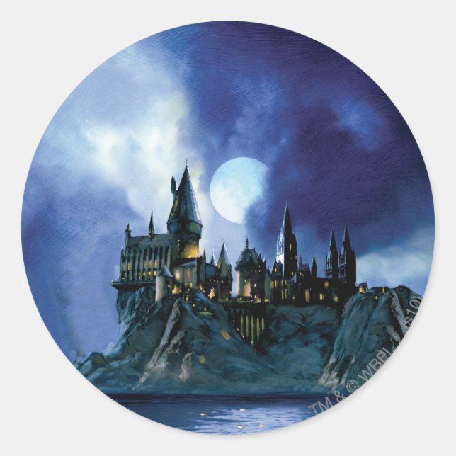 Harry Potter Castle | Hogwarts bei Nacht Runder Aufkleber (Vorderseite)