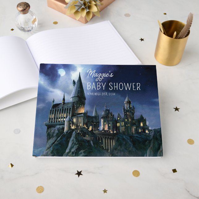 Harry Potter Castle | Moonlit Hogwarts Baby Shower Gästebuch (Vorderseite Offen)