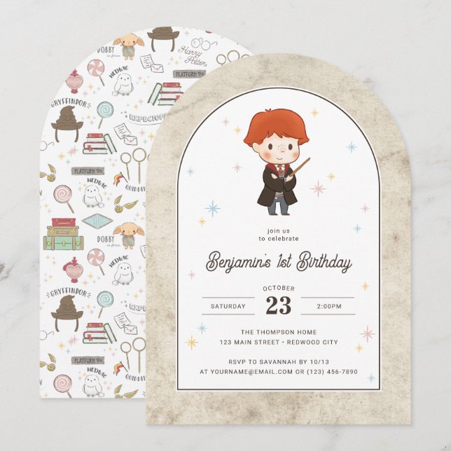Harry Potter | Chibi Ron Weasley Wizard Birthday Einladung (Vorne/Hinten)