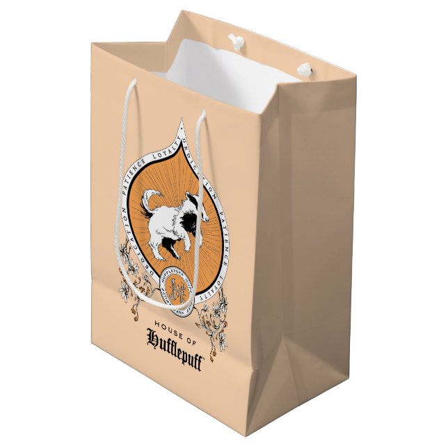 HARRY POTTER™ | Delicate Sketch HUFFLEPUFF™ Wappen Mittlere Geschenktüte (Vorderseite Schrägansicht)