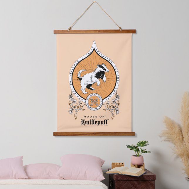 HARRY POTTER™ | Delicate Sketch HUFFLEPUFF™ Wappen Wandteppich Mit Holzrahmen (Schlafzimmer)