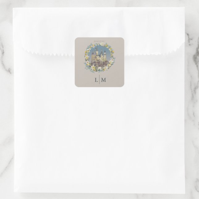 Harry Potter | Floral Hogwarts Castle Wedding Quadratischer Aufkleber (Tasche)