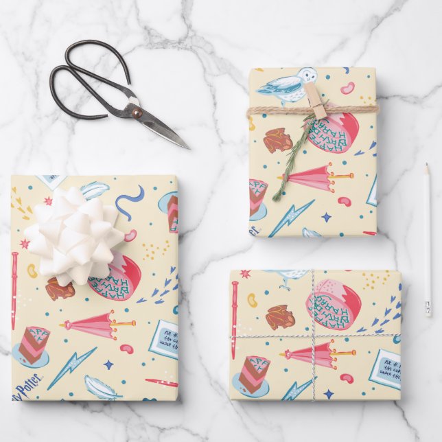 HARRY POTTER™ Geburtstagsfeiermuster Geschenkpapier Set (Vorderseite)