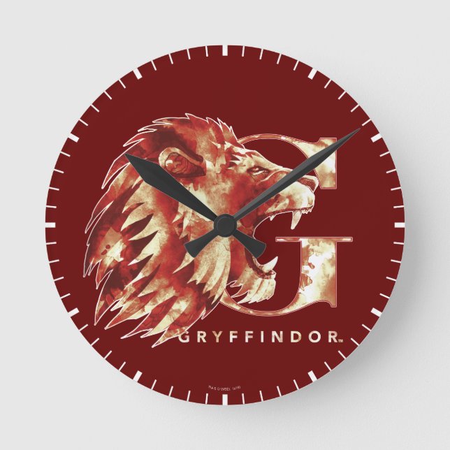 Harry Potter | GRYFFINDOR™ Lion Watercolor Runde Wanduhr (Vorderseite)