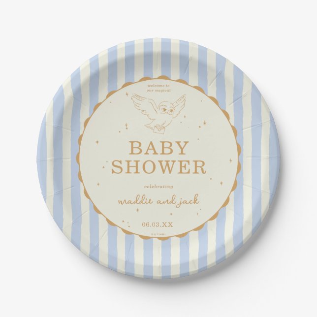 Harry Potter Hedwig Blau Gestreift Baby Shower Pappteller (Vorderseite)