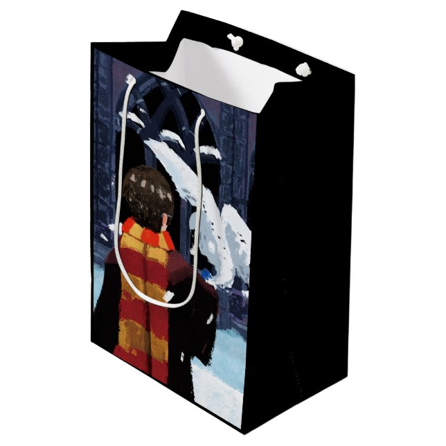 HARRY POTTER™ & Hedwig im Schnee Mittlere Geschenktüte (Vorderseite Schrägansicht)