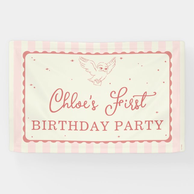 Harry Potter Hedwig Pink Stripe Birthday Banner (Horizontal)
