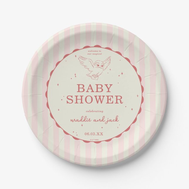 Harry Potter Hedwig Rosa Streifen Baby Shower Pappteller (Vorderseite)
