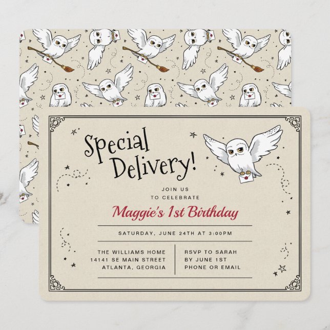 Harry Potter Hedwig Special Delivery Birthday Einladung (Vorne/Hinten)