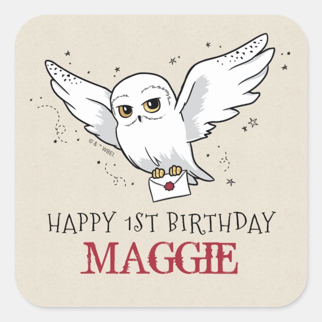Harry Potter | Hedwig Special Delivery Birthday Quadratischer Aufkleber (Vorderseite)