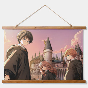 HARRY POTTER™ Hermione & Ron HOGWARTS™ Anime-Szene Wandteppich Mit Holzrahmen