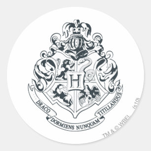 Harry Potter Hogwarts Crest - Black and White Runder Aufkleber