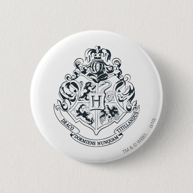 Harry Potter | Hogwarts Crest - Schwarz und Weiß Button (Vorderseite)
