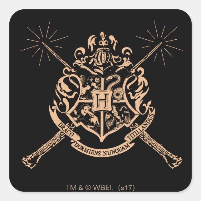 Harry Potter | Hogwarts Crossed Wands Wappen Quadratischer Aufkleber (Vorderseite)