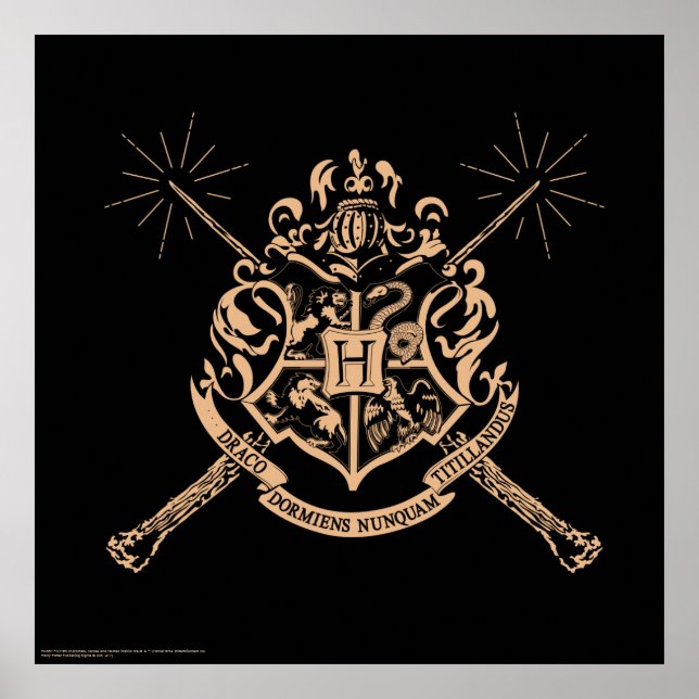 Harry Potter | Hogwarts gekreuztes Wands-Wappen Poster (Vorne)