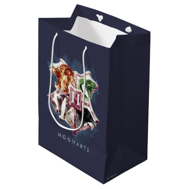 Harry Potter | HOGWARTS™ Wappen Wasserfarbe Mittlere Geschenktüte (Vorderseite Schrägansicht)