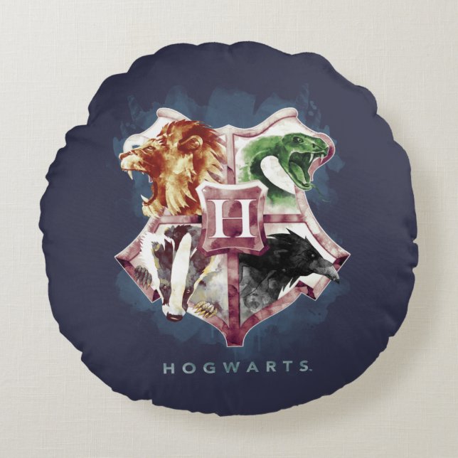 Harry Potter | HOGWARTS™ Wappen Wasserfarbe Rundes Kissen (Vorderseite)
