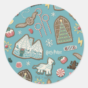 HARRY POTTER™ HOGWARTS™ Weihnachtsplätzchen-Muster Runder Aufkleber
