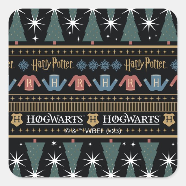 HARRY POTTER™ Holiday Sweater Muster Quadratischer Aufkleber (Vorderseite)