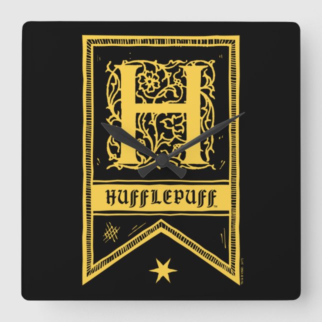 Harry Potter | Hufflepuff Monogram Banner Quadratische Wanduhr (Vorderseite)