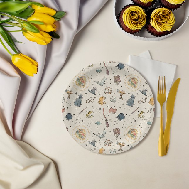Harry Potter Icons Pattern - Baby Dusche Pappteller (Plate on table)
