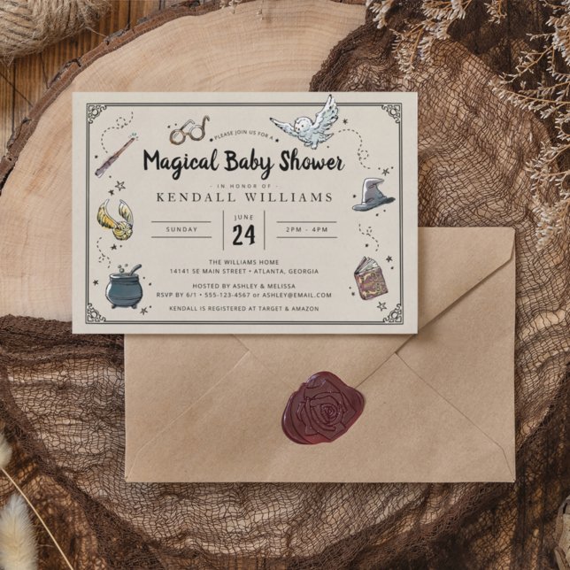 Harry Potter Magische Babyparty, Zauberer Eule & W Einladung (Invitation on table)