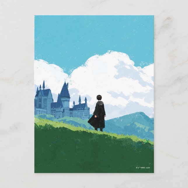HARRY POTTER™ mit Blick auf das Schloss HOGWARTS™ Postkarte (Vorderseite)