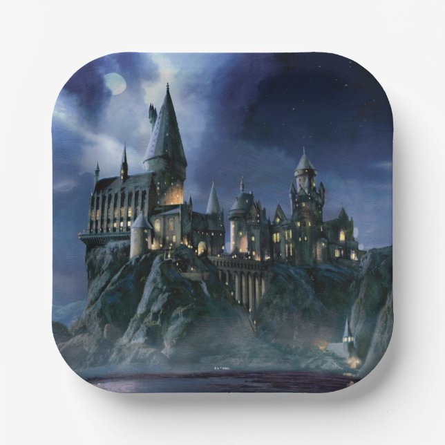 Harry Potter Schloss | Mondbeschienenes Hogwarts Pappteller (Vorderseite)