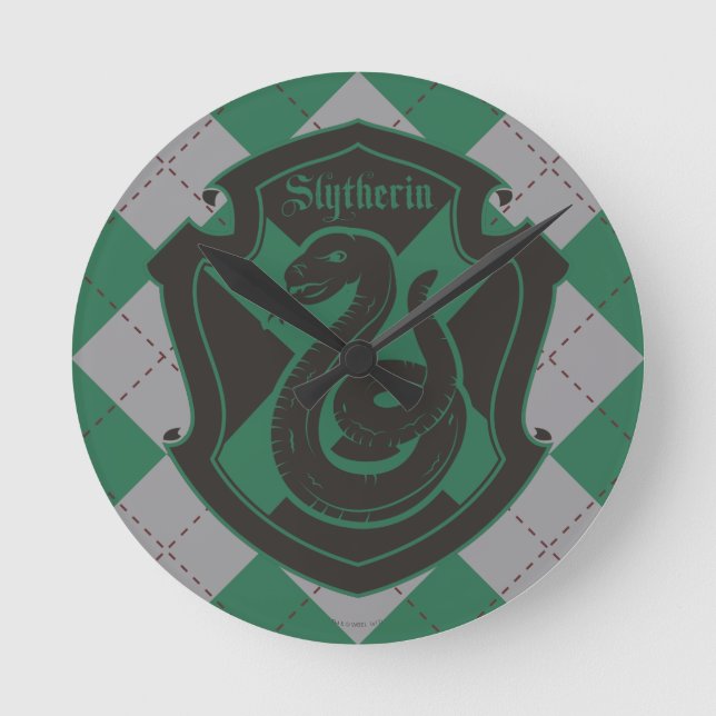 Harry Potter | Slytherin House Pride Wappen Runde Wanduhr (Vorderseite)