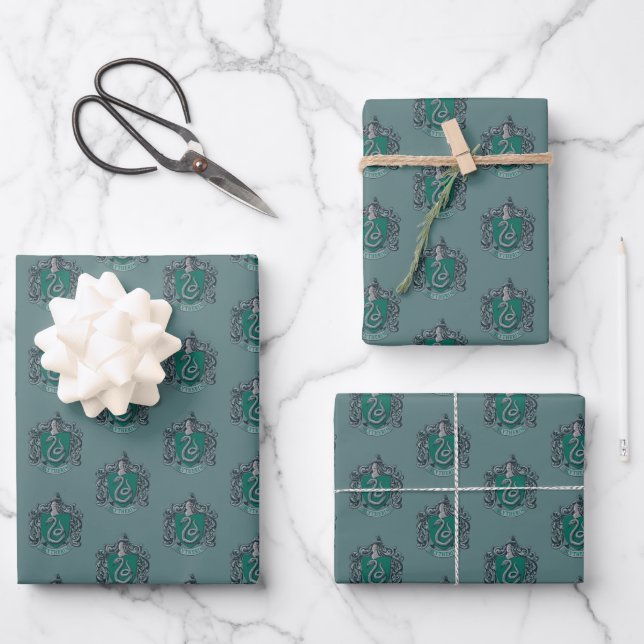 Harry Potter | Slytherin Wappen Green Geschenkpapier Set (Vorderseite)