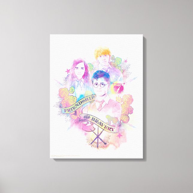 Harry Potter Spell | Harry, Hermione & Ron Waterc Leinwanddruck (Vorderseite)