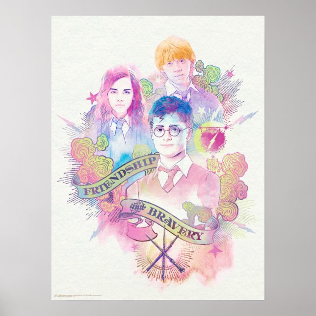 Harry Potter Spell | Harry, Hermione & Ron Waterc Poster (Vorne)