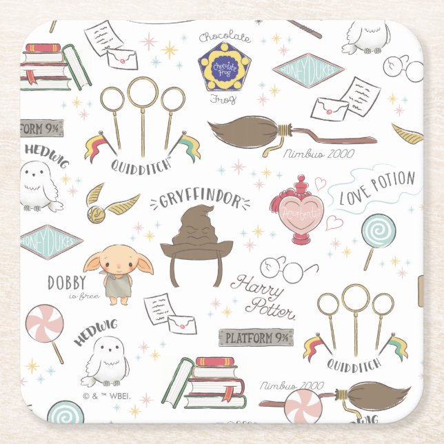 HARRY POTTER™ Tiny Magic Pattern Rechteckiger Pappuntersetzer (Vorderseite)