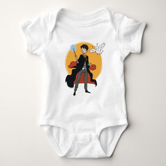 HARRY POTTER™ und Hedwig Illustration Baby Strampler (Vorderseite)