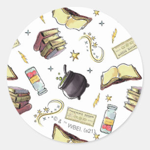 HARRY POTTER™ Zauber & Bücher Muster Runder Aufkleber
