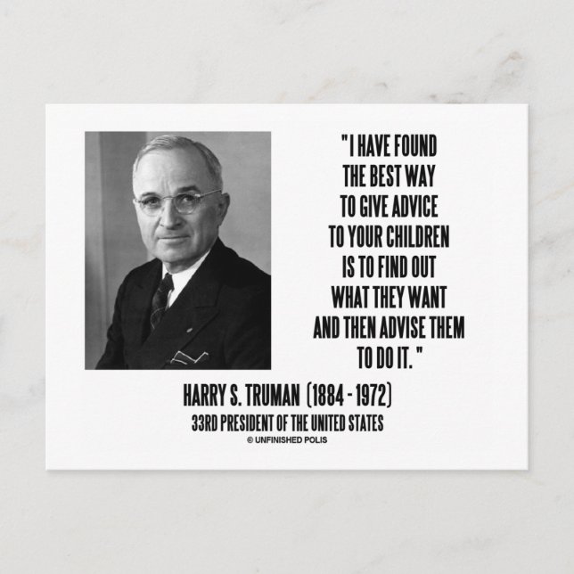 Harry Truman berät Ihre Kinder am besten Postkarte (Vorderseite)