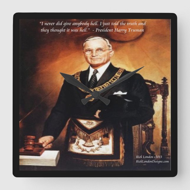 Harry Truman und "Gib 'Em Hell' Zitat Wall Clock Quadratische Wanduhr (Vorderseite)