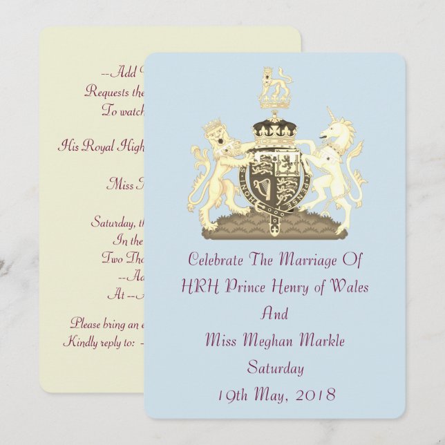 Harry und Meghan Posh Royal Wedding Einladung (Vorne/Hinten)