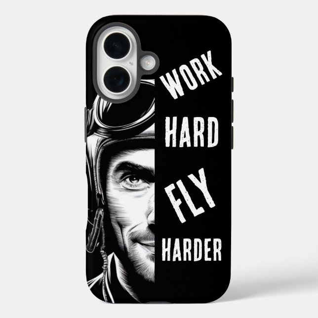 hart arbeiten, fliegen härter, Pilot, Comic iPhone 16 Hülle (Rückseite)